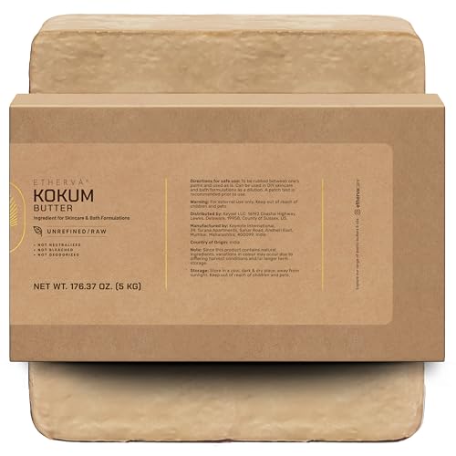 Raw Kokum Butter | Truly Raw Unrefined | Non-Deodorized & Unbleached | Strong Natural Scent | Hard Block | Wild Grown Organic | Bulk DIY Soap Making | Thickener for Skin, Body & Hair | 11 lb