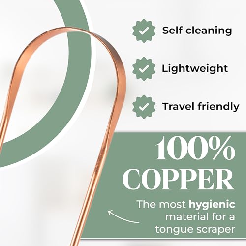 Living Well with Dr. Michelle Copper Tongue Scraper - Premium Metal Tongue Cleaner for Adults & Kids - Eliminate Bad Breath & Enhance Oral Hygiene - Includes Travel Bag
