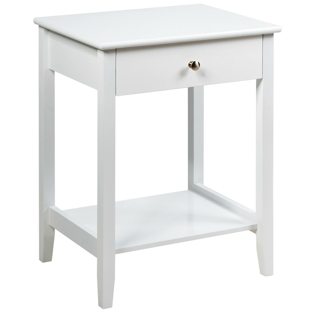 Wooden Nightstand with Drawer & Shelf Storage - Gray
