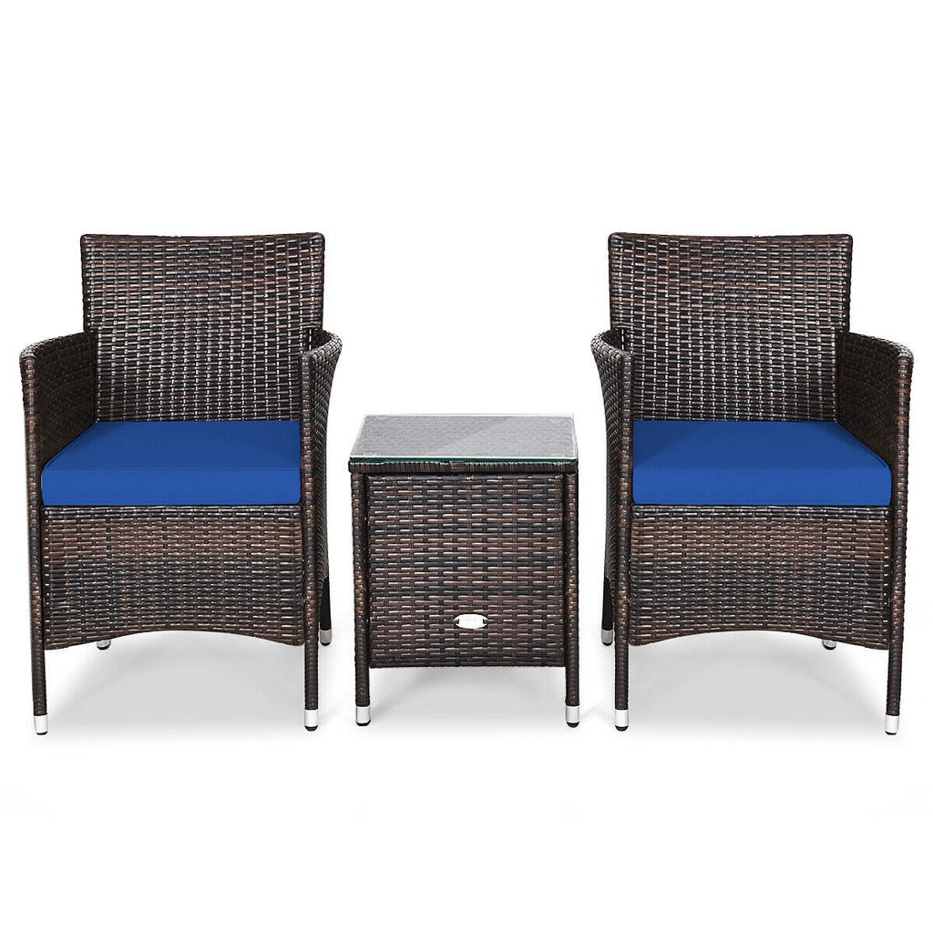 3-Piece Patio Furniture Set with Tempered Glass Coffee Table, Tan & Black Rattan