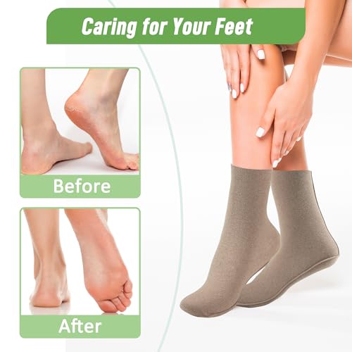 2 Pack Castor Oil Pack Wraps for Feet Organic Cotton Reusable Castor Oil Foot Ankles Wrap for Women Mid-Crew Socks Khaki(Oil Not Include)