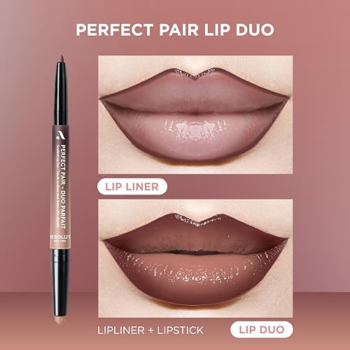 Absolute New York ALD07 Perfect Pair Lip Duo, Fuller and Poutier Lips, Deeper Shade For Lip Contouring, Satin Lipstick and Lip Liner