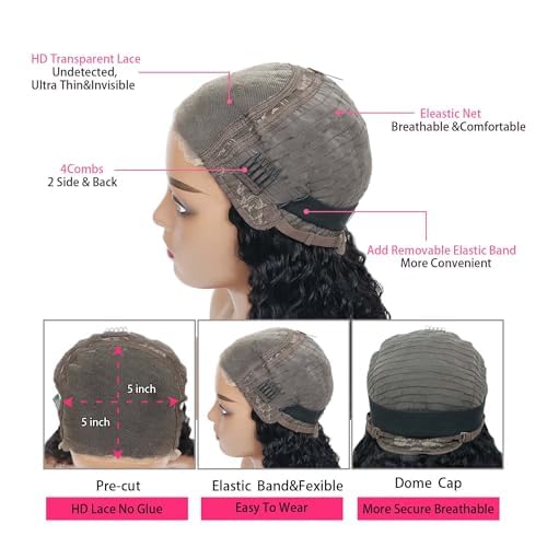 5x5 Lace Closure Wig Water Wave 5x5 Hd Lace Closure Wigs Human Hair For Women 180% Density 100% Virgin Human Hair Free Part 5x5 Deep Curly Closure Glueless Wig Pre Plucked 30 Inch