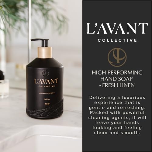 L'AVANT Collective High Performing Hand Soap | Luxurious Ingredients for Soft & Smooth Hands | Fresh Linen | Reusable Glass Bottle 16 Fl Oz