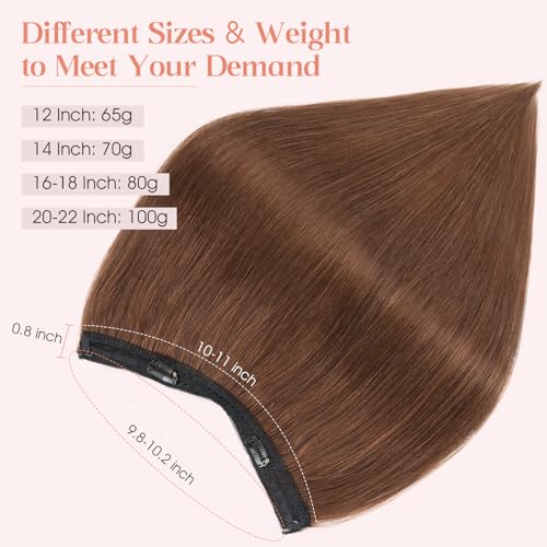 Hairro Wire Hair Extensions Human Hair, Fish Line Invisible Adjustable & Clips in Extensions Straight, 100% Real Hairpieces Seamless Blending for Women, 22 Inch 100g Medium Brown