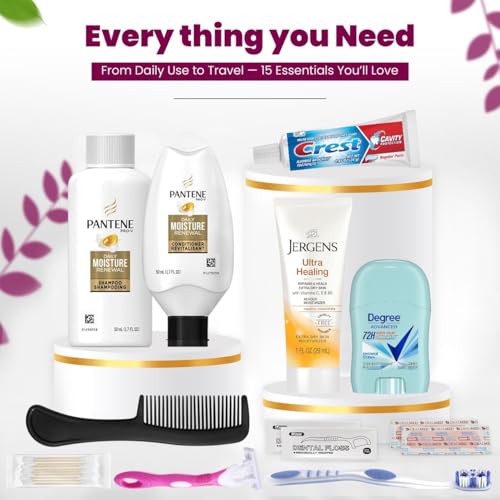 Trektote Travel Toiletry Kit For Women ? 15 Piece Set of Premium Travel Size Toiletries, TSA Compliant Travel Essentials, Includes Shampoo And Conditioner, Body Wash, Toiletry Bag & More
