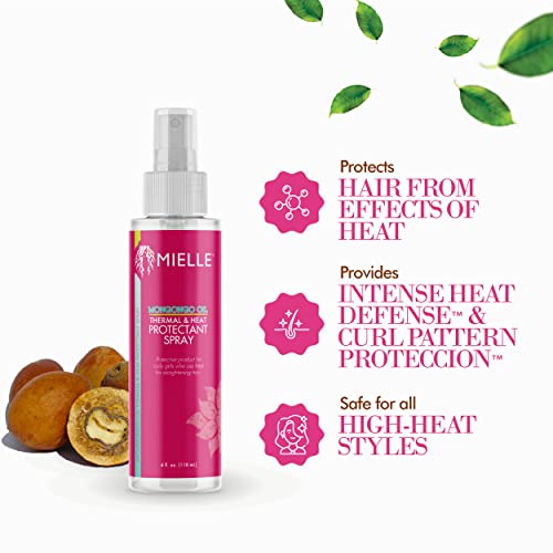 Mielle Mongongo Oil Thermal & Heat Protectant Spray, Protects Hair from Heat Damage, Intense Heat Defense, Curl Pattern Protection, Safe for All Hair Types (4 Fl Oz)