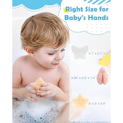 MoHern Konjac Baby Sponge for Bathing, 3Pcs Natural Cute Shapes, Kids Bath sponges for Infants, Toddler Bath time, Plant-Based, Extra Soft
