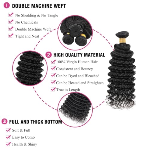 Augfst Brazilian Virgin Human Hair Bundles 10 12 14 Inch Deep Wave Bundles Human Hair Unprocessed Brazilian Virgin Natural Color Sewn In Quick Weave for Black Women