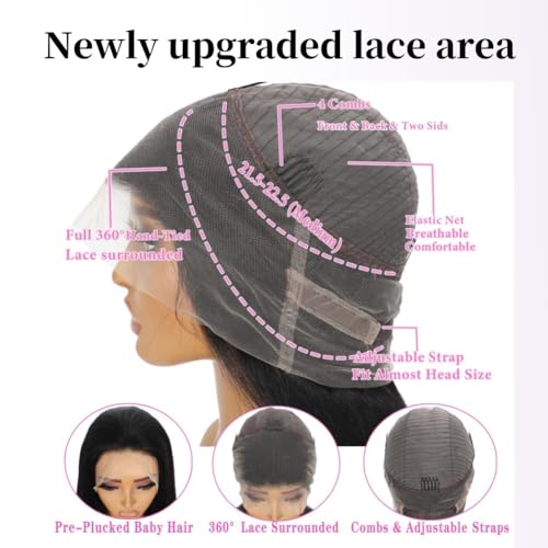 360 Full Lace Wigs Human Hair Deep Wave 360 HD Full Lace Wigs Human Hair Pre Plucked Wet and Wavy Human Hair Wig 360 Deep Wave Ponytail Curly Wig 360 Frontal Wig with Baby Hair Natural Color 28 inch