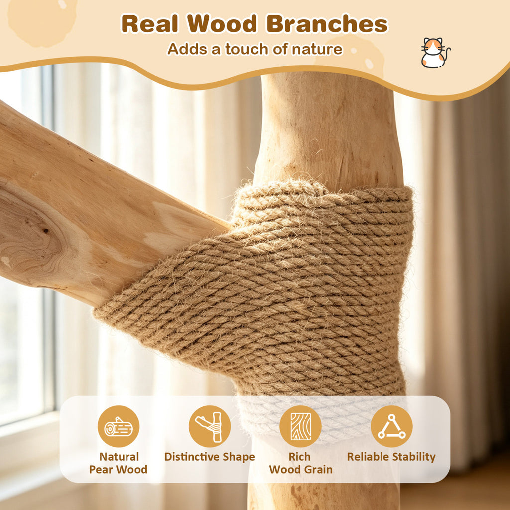 Gray 41 Inch Modern Cat Tower with Real Wood Branches, Scratching Posts & Cozy Condo