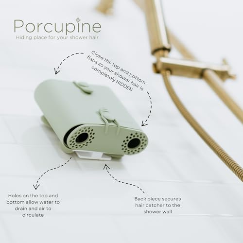 Shower Wall Hair Catcher, Modern Silicone Design Collects & Conceals Hair in Bathroom, Prevents Clogged Drains, Reusable, Removable, Easy to Clean, Heavy Duty Hanger Included (Sage Green)