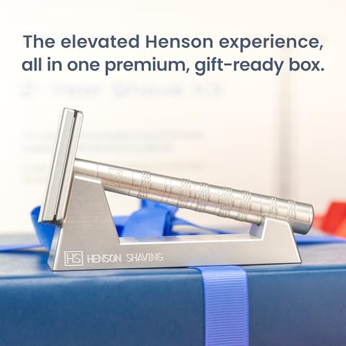 Henson AL13 Safety Razor Shave Set ? Includes Safety Razor, Stand & 100 Razor Blades ? Gentle, Precision Shaving Kit for Men & Women ? Aluminum Double Edge Razor for Smooth, Irritation-Free Shaves