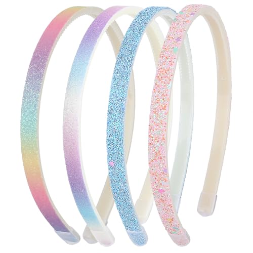 Glitter Headband, 4pcs Plastic Sparkly Cute Non Slip Chunky Hairbands, Thick Bling Confetti Rainbow Hair Bands with Teeth, Little Girls Colorful Hair Accessories