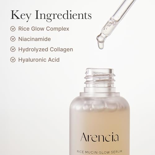Arencia Rice Mucin Glow Serum, Collagen + Hyaluronic Acid & Niacinamide, 1.01 fl oz