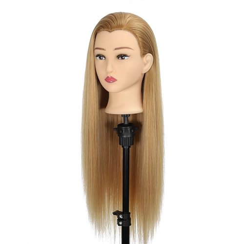 Mannequin Head with Hair 28¡° Human Hair,Manikin Head Hairdresser Training Head Cosmetology Doll Head for Styling Braiding Practice with Clamp Stand