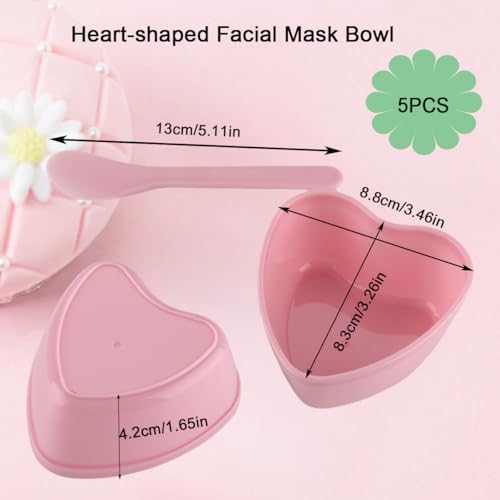 5 Pairs Pink Heart-shaped Plastic Facial Mask Mixing Bowls Set with Spatulas - DIY Skincare Mixing Tool Kit, Mud Masks, Home Salon, and Beauty Salon Use, Face Mask Applicator Tool(5Pcs)