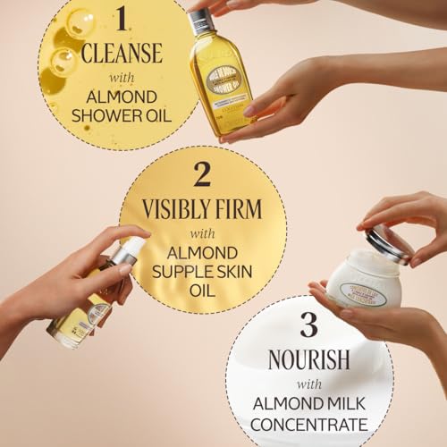 L'OCCITANE Cleansing & Softening Almond Shower Oil, Body Wash & Shaving Base Purifies & Smooths Without Drying Skin, Milky Lather, Nourishing Skincare