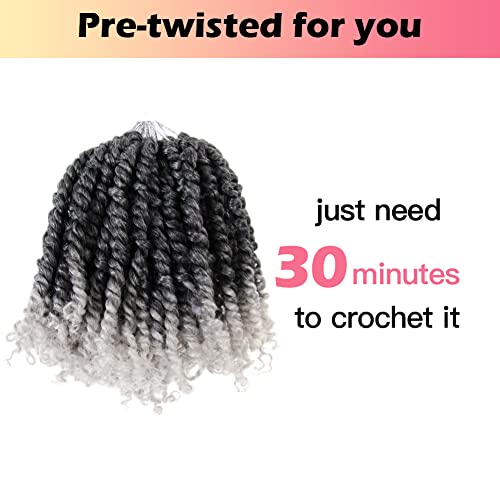 Niseyo 6 Inch Passion Twist Hair Pre-twisted 8 Packs Pre-looped Crochet Passion Twist Crochet Hair Short Braids (TGrey)