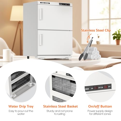 32L Hot Towel Warmer for SPA Professional Double Cabinet Towel Heater Machine for Facial, Massage, Hair Salon, Barber, Estheticians, Beauty Salon,White