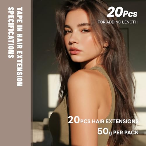 Tape in Hair Extensions Human Hair 18 Inch 50g 20Pcs Remy Human Hair Extensions Invisible Straight Seamless Tape in Extensions (18in, 50g, #2)