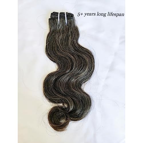 Clytie Raw Body Wave Salt and Pepper Gray Human Hair Bundles Unprocessed 18IN Grey Human Hair 1 Single Bundle, 5+ Years Long Lifespan 50% Grey Mixed 50% Black Color Virgin Hair Weave Weft