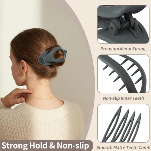 9 Pack Flat Hair Clips for Women, Matte Claw Clips for Thick & Thin Hair (Multicolor)