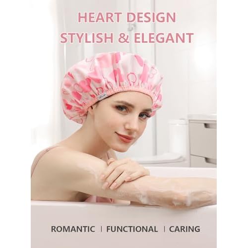 Years Calm Shower Caps For Women Reusable Waterproof£¬Pattern And Solid Color Dual-Layer Design For Dual-Layer Usable£¬Protects Hair In Shower, Spa, Cooking, Clean & Travel (Pink, One Size)