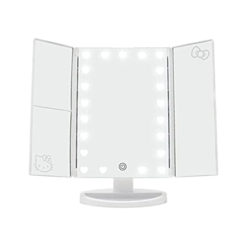 Impressions Vanity Hello Kitty Trifold LED Mirror, Desk Mirror with Lights and Touch Sensor Switch, Lighted Makeup Mirror with 2X and 3X Magnifying (White)