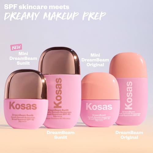 Kosas Mini DreamBeam Water Resistant Sunscreen SPF 40, Travel Size Face Sunscreen - Lightweight Makeup Base w/Hyaluronic Acid, Ceramides & Peptides - Golden Glow, Sunlit, 15ml