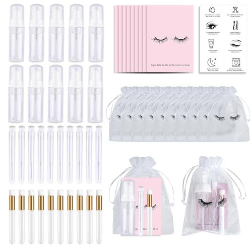 50PCS Lash Shampoo Bottles Brushes Set, Empty Lash Shampoo Bottle, Lash Cleaning Brush, Eyelash Extension Tube Brush, Instructions Cards, Aftercare Bags for Lash Business Clients (50pcs in white)