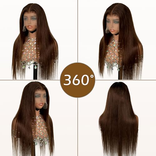 Brown Straight Lace Front Wigs Human Hair 180 Density Chocolate Brown Lace Front Wig Straight 12A 13x6 HD Transparent Full Lace Frontal Wigs Pre Plucked 26 Inch