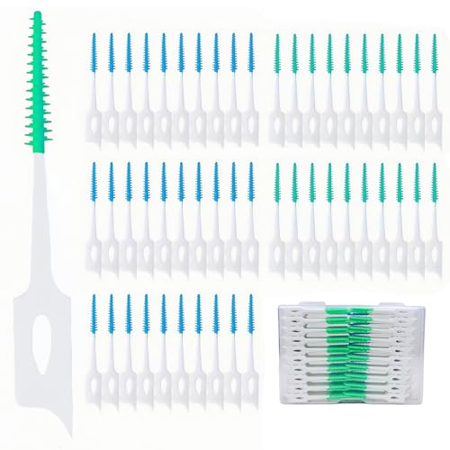 300 Pieces Dual-Use Interdental Brushes Soft Silicone, Disposable Dental Picks,Premium Dental Floss Picks for Effective Teeth Cleaning(200pcs Green+100pcs Blue)