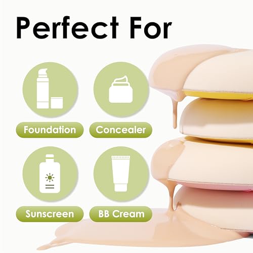 5Pcs Makeup Sponge For Foundation Concealer And Powder, Latex Free Blender Sponge For Natural And Easy Makeup Soft Long-lasting And Beginner-friendly, Green, Medium