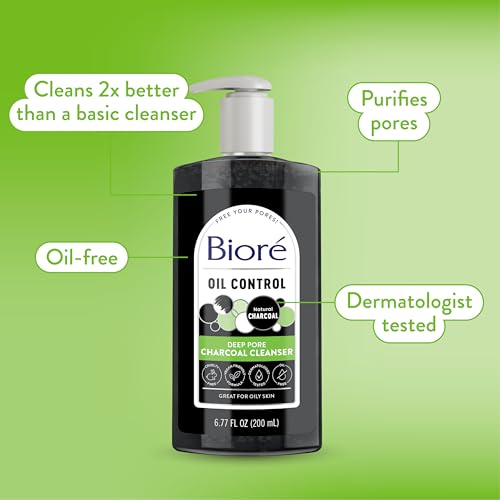 Biore Deep Pore Charcoal Face Wash, Daily Facial Cleanser for Dirt & Makeup Removal, for Oily Skin, 6.77 Oz, Pack of 12