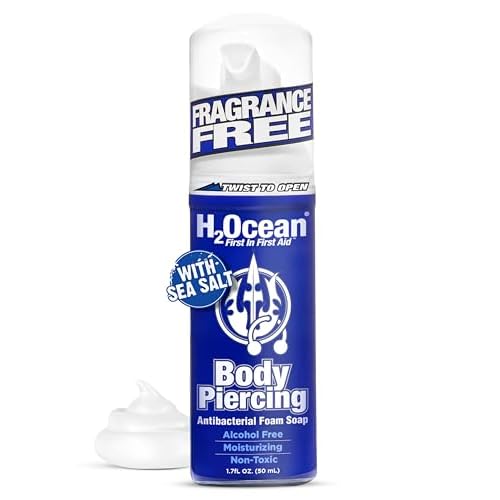 H2Ocean Body Piercing Foam Soap - Organic Sea Salt Aftercare with Aloe Vera, Alcohol-Free, Unscented, Vegan & Gentle Cleansing Tattoo and Piercing Soap for Healing & Moisturizing - 1.7oz