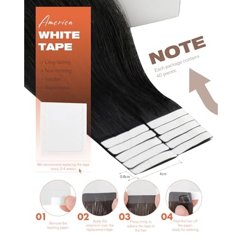 Sunny Hair Tape in Hair Extensions Human Hair 24inch Hair Extensions Real Human Hair Tape in Extensions for Women Jet Black Invisible Remy Hair Natural Straight Skin Weft Double Sided Tape 40pcs 100g