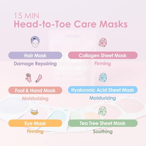 15 Min Pamper Me Kit by Naisture ? Korean Spa and Skincare Kit for Women with Hair Mask, Hand and Foot Masks, Eye Mask, and Face Masks