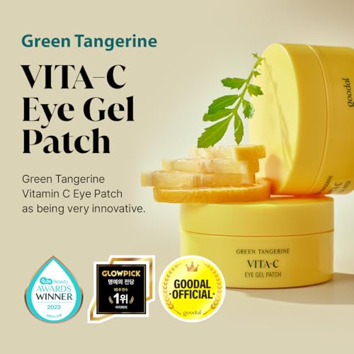 GOODAL Green Tangerine Vitamin C Eye Patches 60 Sheets ? Hydrating Gel Under Eye Masks for Tired Puffy Eyes, Korean Skincare, Glass Skin Look, Daily Self Care Essentials