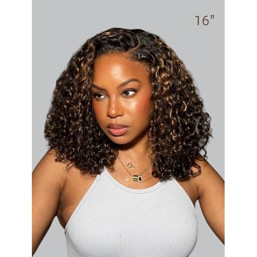 BLY Highlight Wear and Go Glueless Wig Water Wave Human Hair Wigs for Women 24 Inch 5x7 HD Lace Pre Cut Pre Plucked 2/30 Ombre Brown Colored Deep Wave Lace Front Wig 180% Density