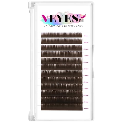 VEYES INC Colored Lash Extensions 03 05 07 15 C/D Curl 8-16mm Mixed Length Tray, Premium Individual Silk Eyelashes, Professional Supplies for Lash Techs (Dark Latte Brown 0.03 CC 8-16mm)