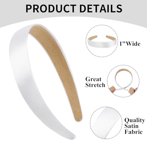 WOVOWOVO White Headbands for Women Girls Satin Headband