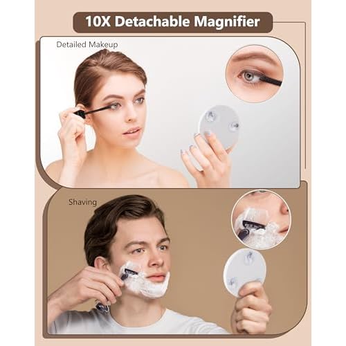 Star Vision 2-in-1 Lighted Makeup Mirror with PU Jewelry Organizer, Dimmable 6,000K Cool White Light, 2-Layer Drawers, PU Surface with Stitching, Includes a 10X Magnification Mirror, White