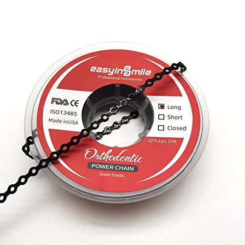SNAWOP Dental Orthodontic Power Chain Multicolor Spool Elastic Rubber Bands for Teeth Braces (Long, Black)
