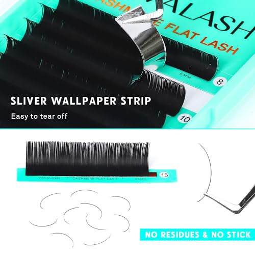 VAVALASH Cashmere Faux Mink Ellipse Flat Lashes 0.15 0.2mm C D Curl 6-17mm Soft Lightweight Classic Lash Extensions Matte Split Tip Natural Eyelash Extensions Professional Salon Use(0.15-CC-8-15mm)