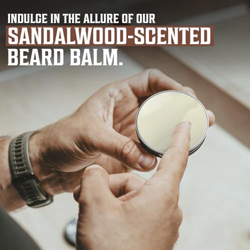 Viking Revolution Sandalwood Beard Balm for Men (2oz) and Sandalwood Beard Oil (1 fl oz) Bundle - With Argan and Jojoba Oils - Soften and Moisturize - Stocking Stuffers for Men