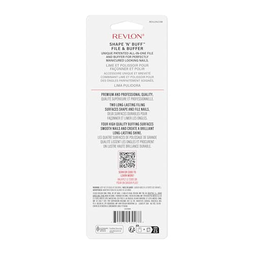 Revlon Shape 'N' Buff Nail Buffer Block, All-in-One Manicure Tool for Shaping & Shining Natural Fingernails, 1 Count