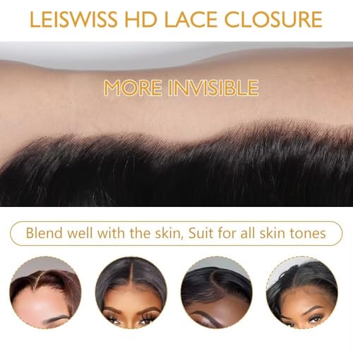 13x4 HD Lace Front Closure Ultra-Thin Invisible Frontal HD Lace Pre Plucked With Baby Hair 12A Silk Straight Brazilian Human Hair Extensions Single Knots 20 Inches