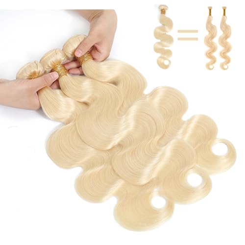 Blonde Body Wave Bundles Human Hair 18 20 22 Inch 15A 613 Bundles Human Hair,Sew In Quick Weave Body Wave Bundles 100% Real Human Hair Extensions Tangle Free Shedding Free Triple Lifespan