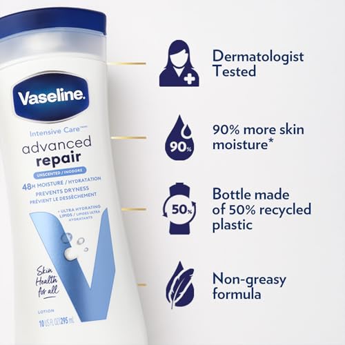Vaseline Intensive Care Lotion, Unscented, Advanced Repair ? Non-Greasy Moisturizer for Extremely Dry Skin + Advanced Lip Therapy Tube